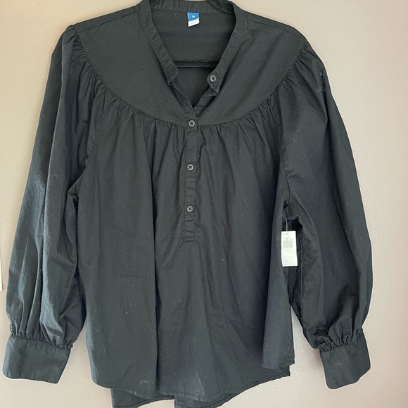 NWT Puff-Sleeve Henley Button Shirt Black Size XL - Picture 2 of 6